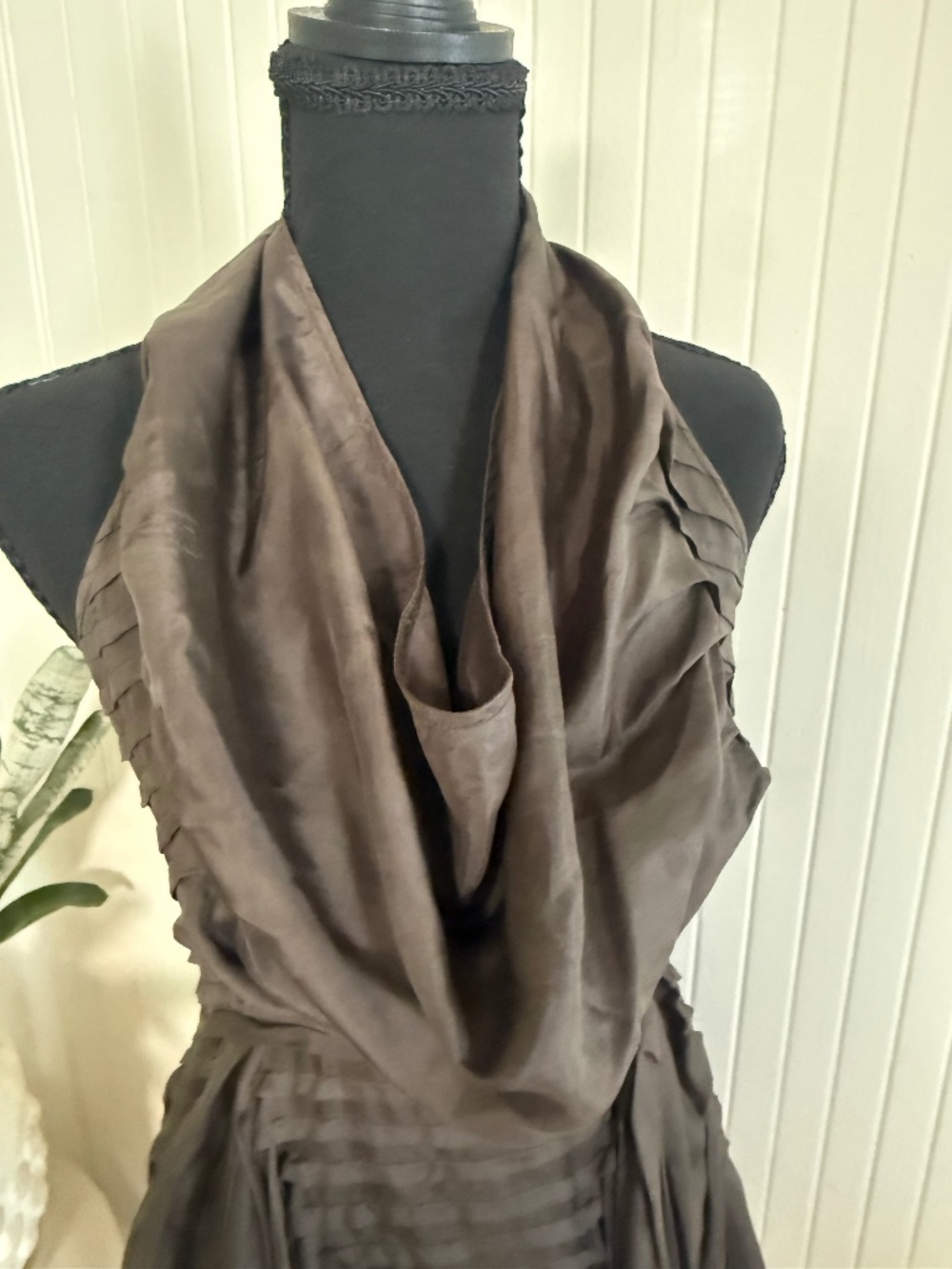 AllSaints Athene Dress Grey Silk Cowl Neck Pleated Sz 0